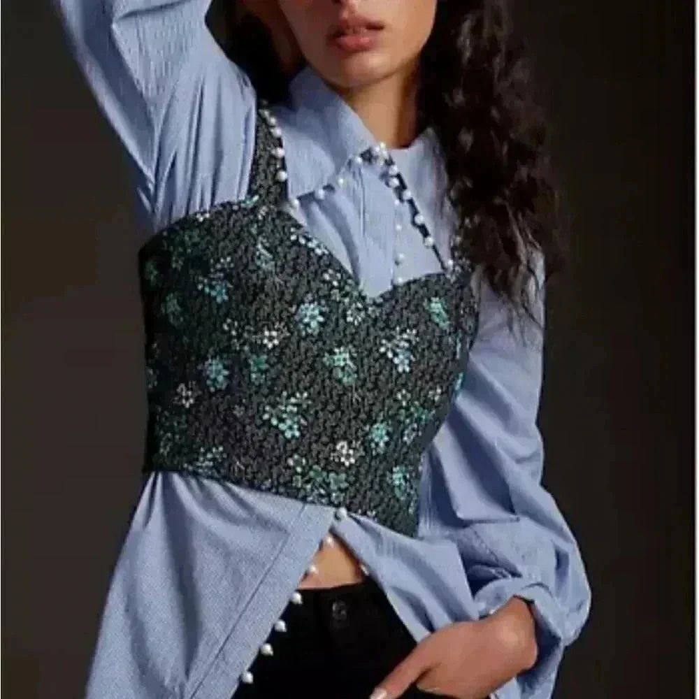 NWT- Anthropologie Sachin & Babi SNWT Jacquard Corset Tank Top Tapestry Crop - Picture 7 of 7